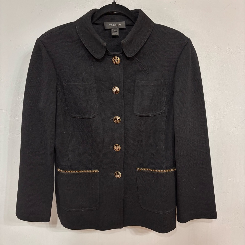 EUC St. John Black with Copper Gold Chain details Women's Jacket - Sz 10